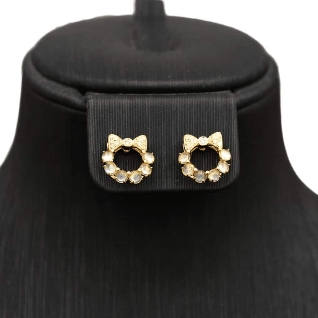 Bông tai nơ ngọc phỉ thuý vàng 18k