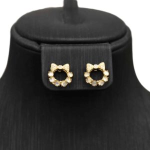 Bông tai nơ ngọc phỉ thuý vàng 18k