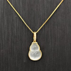 Mặt ngọc hồ lô vàng 18k X kim cương tấm