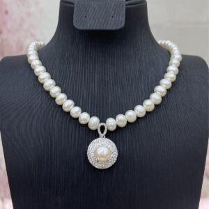 Dây chuỗi trứng 6-7 li + Mặt 3 hàng đá - D148 - Đôi