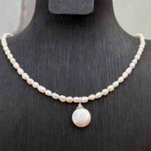 Dây chuyền hạt gạo nhỏ + mặt ngọc - D135