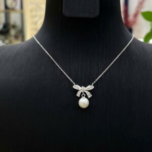 Dây chuyền Nơ Ngọc Baguette và ngọc 7.5li - D077
