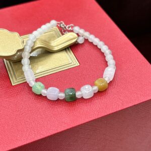 Lắc phỉ thuý 5 lu vuông đai bạch ngọc - LP006