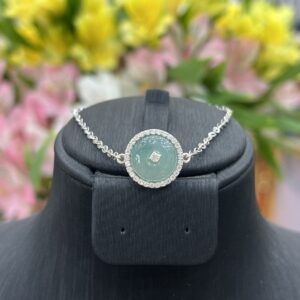 Lắc đai bạc chữ cong mặt điếu phỉ thuý - LP020