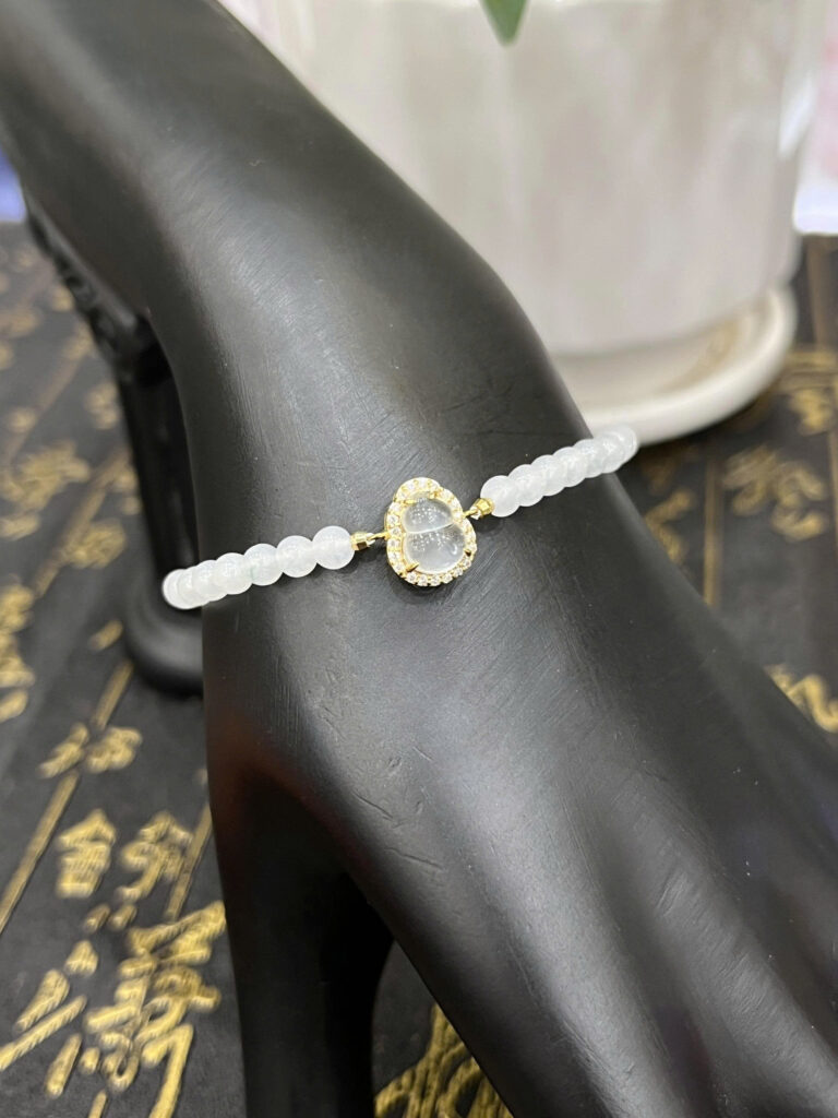 Lắc phỉ thuý đai bạch ngọc mặt chủ hồ lô thuỷ tinh chủng - LP024