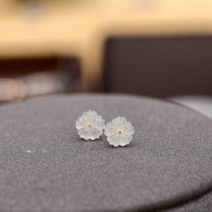 Bông tai ngọc phỉ thuý hoa mai vàng 18k-BP014