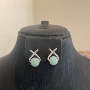 Bông tai bạc cá X ngọc phỉ thuý 6.6-7mm-BP015