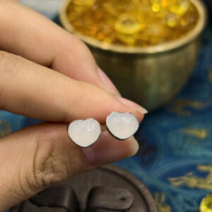 Bông tai trái tim ngọc phỉ thuý bạch ngọc-BP026