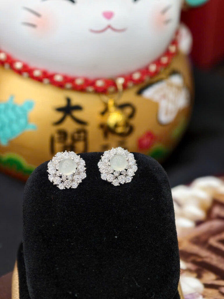 Bông tai ngọc phỉ thuý tuyết-BP035