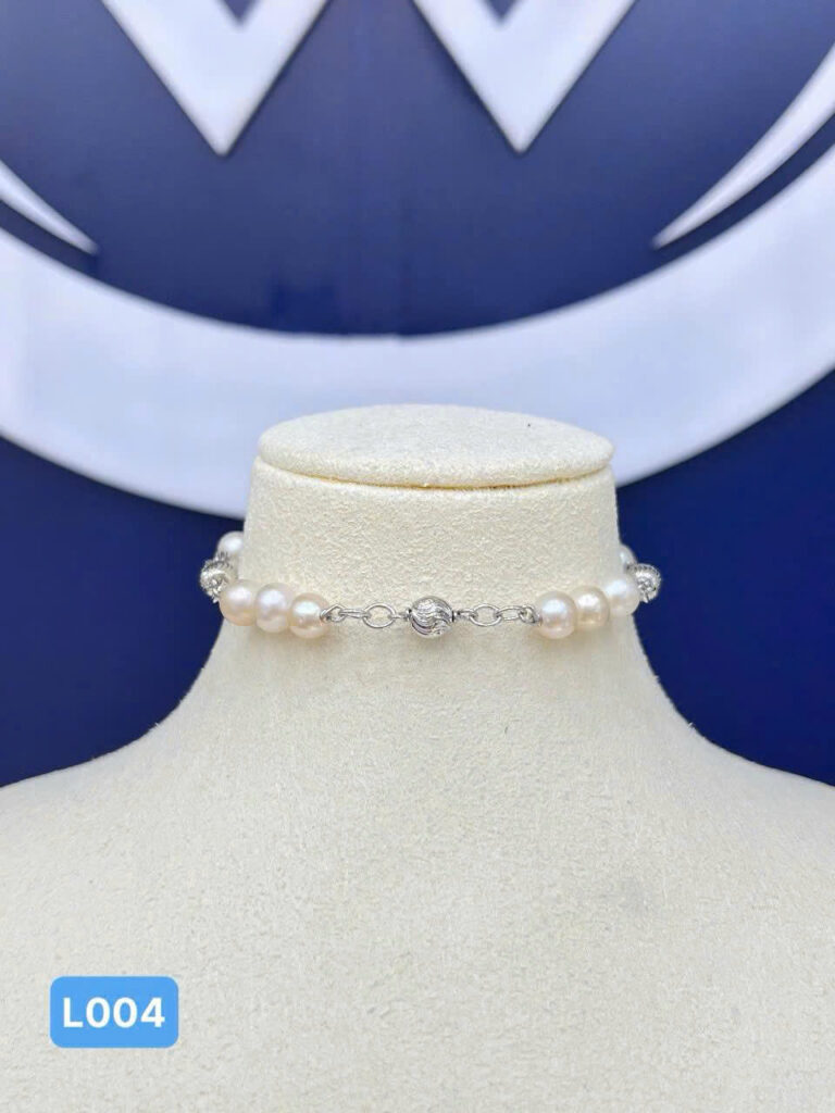 L004-Lắc ngọc trai phối bạc  năng động thủ công