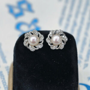 Bông tai hoa xoáy ngọc bánh men 7 li-BN182