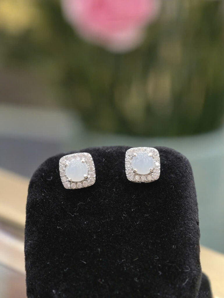 Bông tai ngọc phỉ thuý viền vuông -BP044