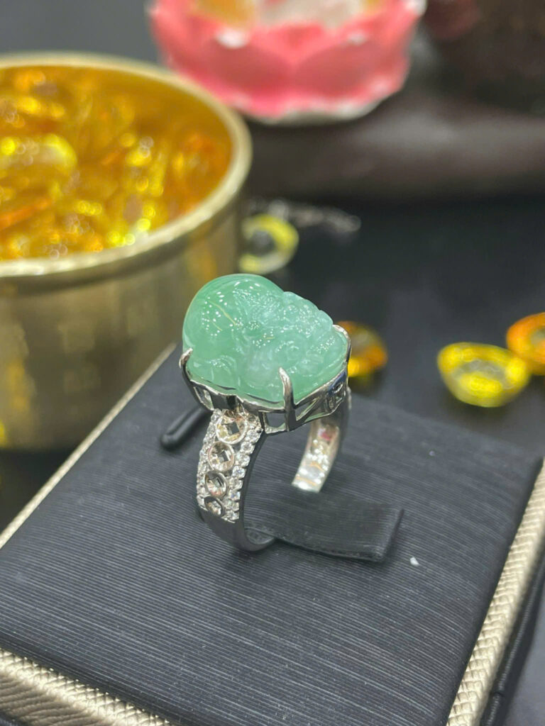 Nhẫn bạc ngọc phỉ thuý tỳ hưu-NP066
