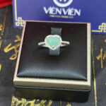 Nhẫn bạc ngọc phỉ thuý trái tim xanh táo-NP78