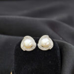 Bông tai tam tài - ngọc bánh men 7.5mm-BN171