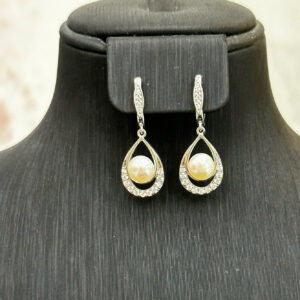 Bông tai tịnh thuỷ trân châu - ngọc bánh men 7 li-BN172