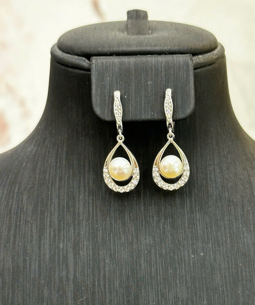 Bông tai tịnh thuỷ trân châu - ngọc bánh men 7 li-BN172