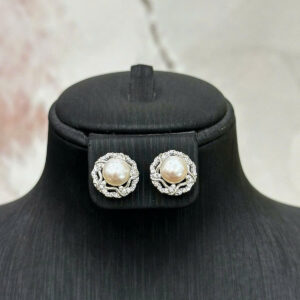 Bông tai tinh tú trân châu - ngọc bánh men 7 li-BN173