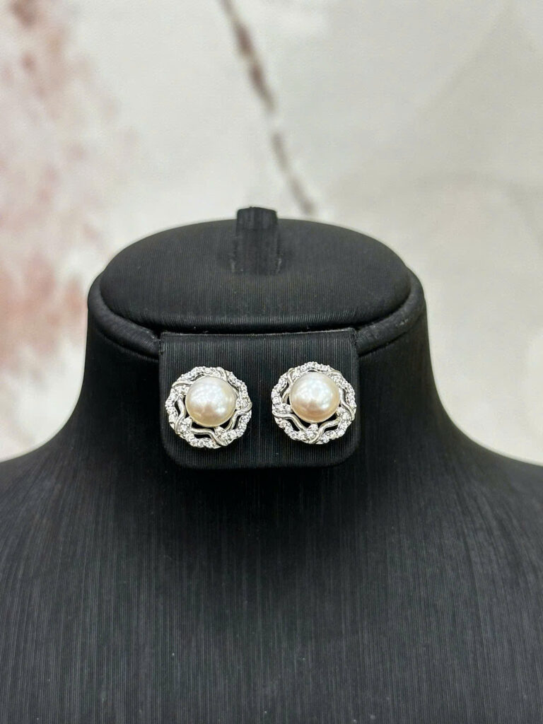 Bông tai tinh tú trân châu - ngọc bánh men 7 li-BN173