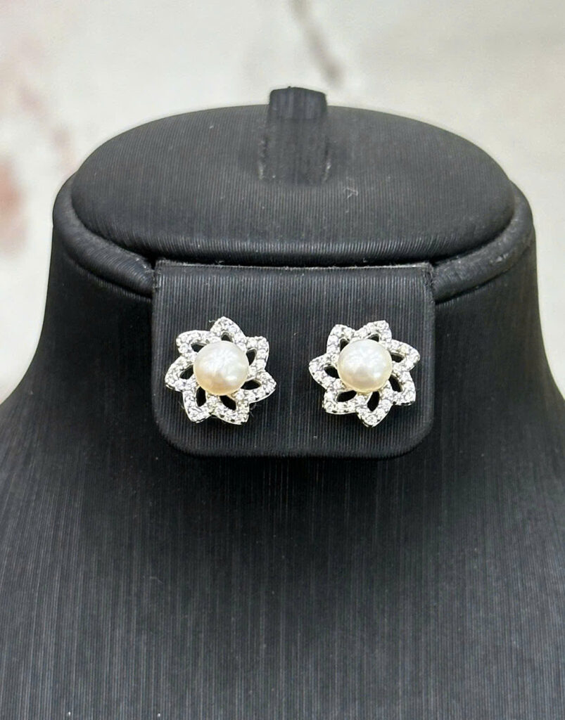 Bông tai hoa lúa - ngọc bánh men 7 li-BN175