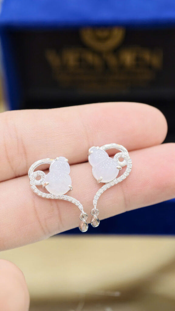 Bông tai hồ lô tím viền trái tim-BP075