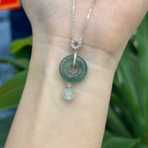 Dây chuyền phỉ thuý đồng điếu thả rơi trân châu x S925