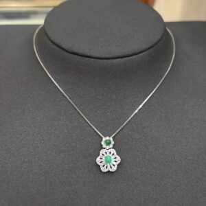 Dây chuyền phỉ thuý mặt hoa tim xanh cay x S925