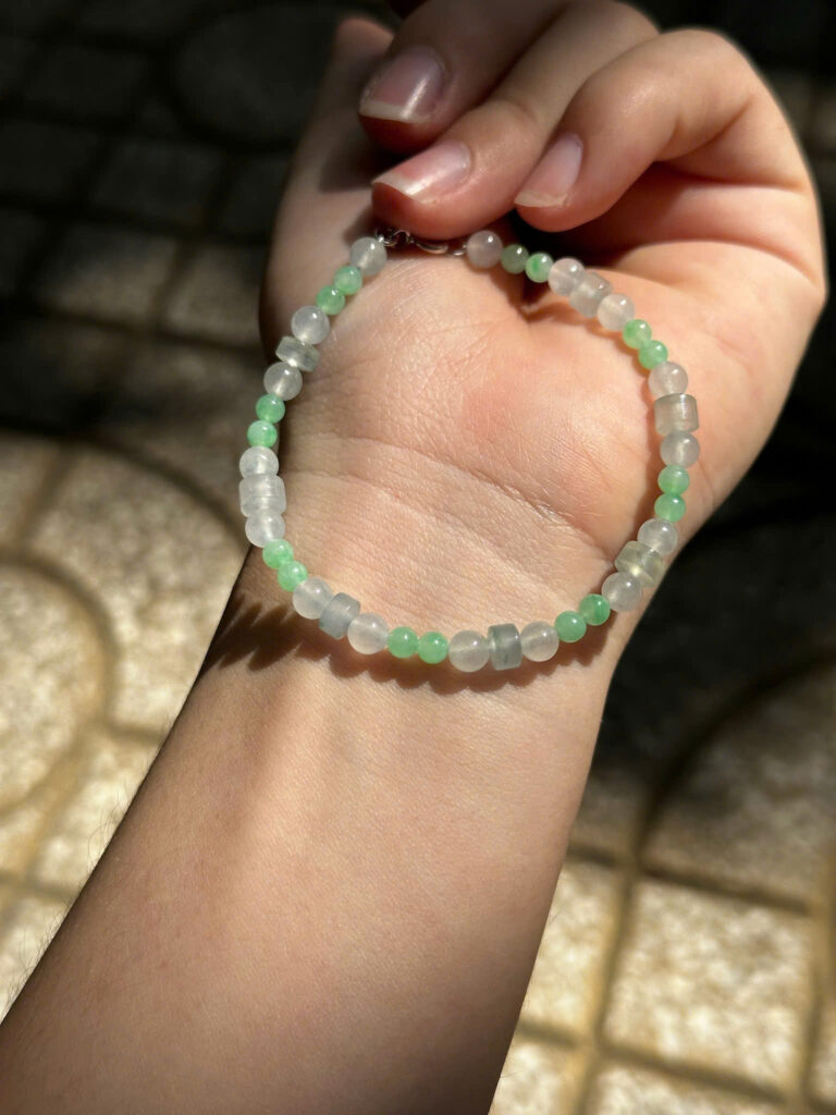 Lắc tay bạc ngọc phỉ thuý lu khoá vàng 18k-LP111