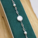 Lắc tay bạc mắt xích viên chủ ngọc dẹp, hạt gạo-L095