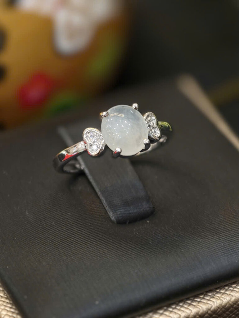 Nhẫn bạc ngọc phỉ thuý song tim-NP111