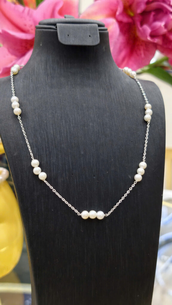 Dây chuyền bạc ngọc trai 5mm cách ngọc-D215