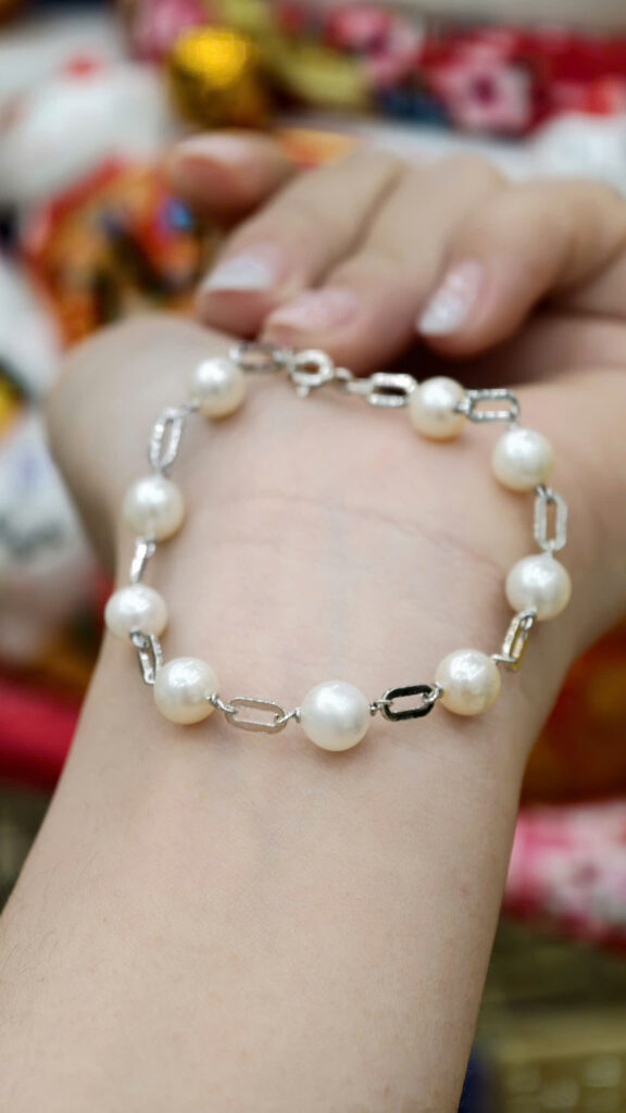 Lắc tay ngọc trai mắt xích cách ngọc tròn 8 li-L114