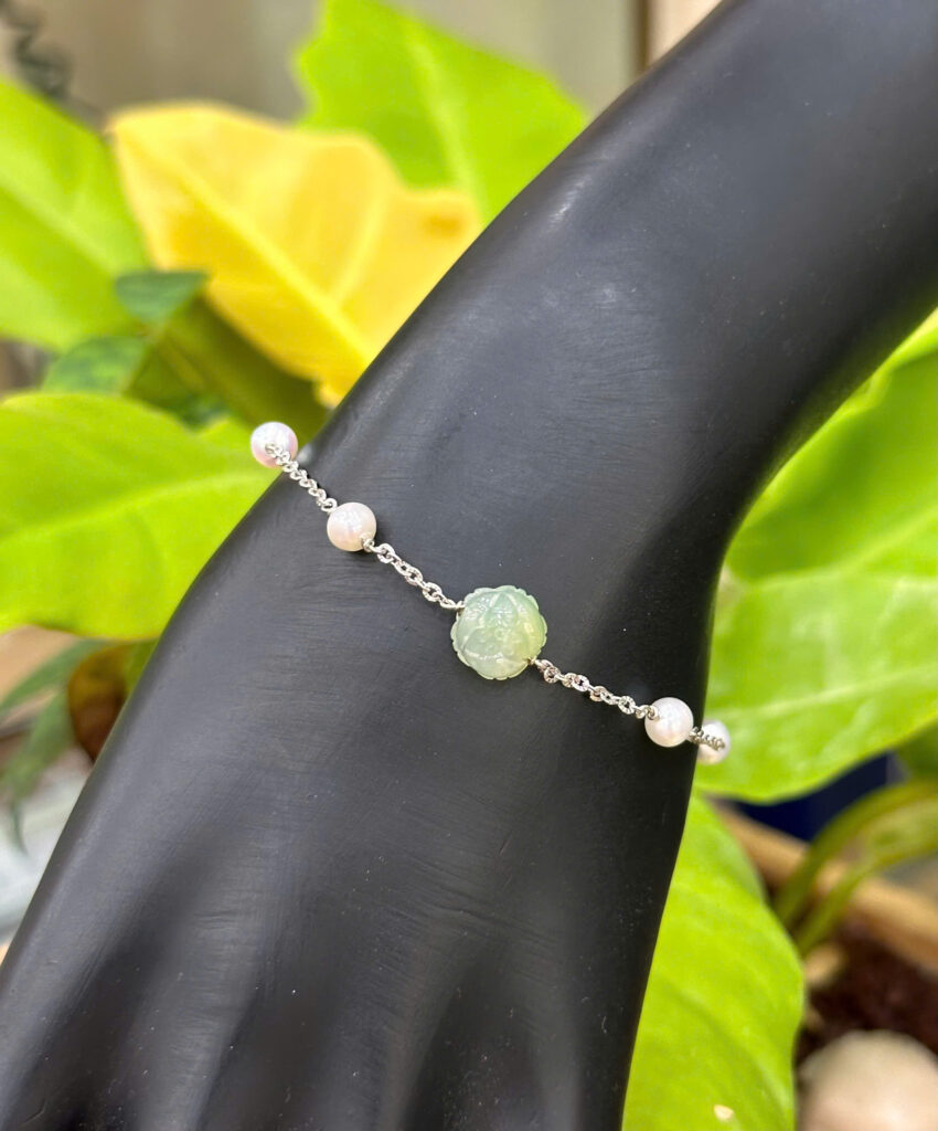 Lắc tay phỉ thuý hoa sen kết hợp ngọc trai cách ngọc -LP160