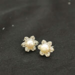 Bông tai bạc ngọc trai bánh men hoa hồng 6 cách-BN185