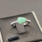 Nhẫn bạc ngọc phỉ thuý hồ lô xanh ngang-NP182