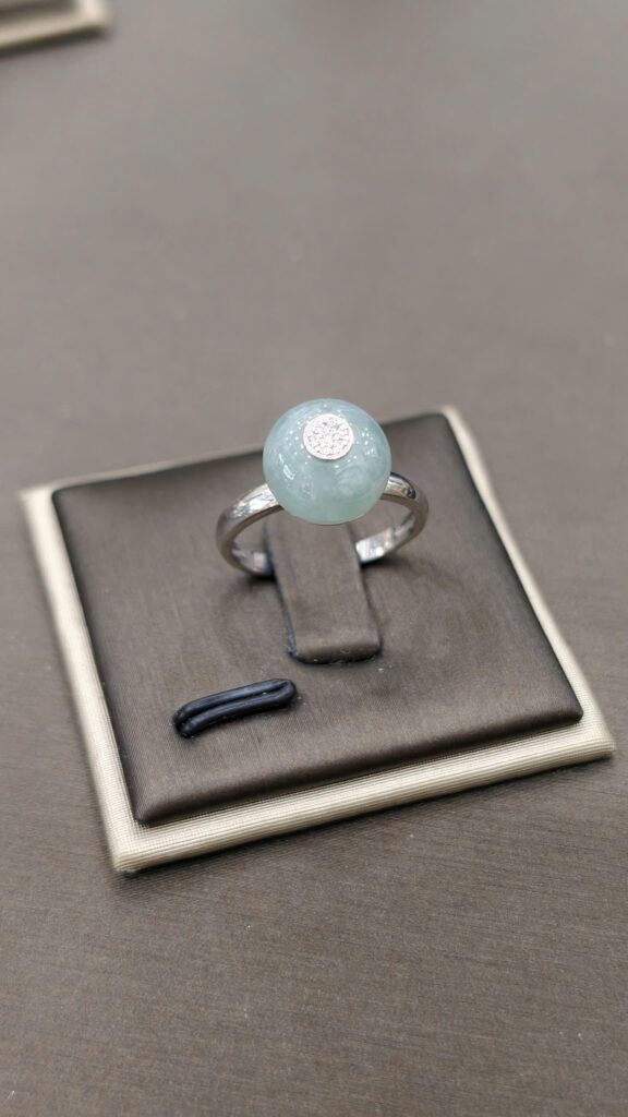 Nhẫn đồng điếu bích thuý minh châu-NP166